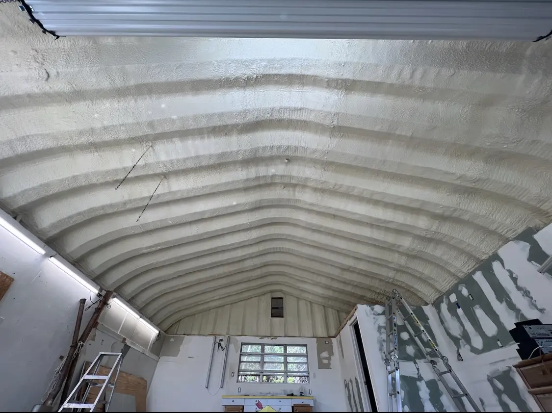 Spray polyurethane foam applied to the underside of a metal roof deck in Maitland